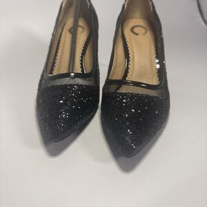 Journee Collection Black Glitter Mesh Pointed Toe Pumps Heels Women’s 6.5